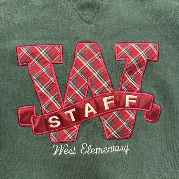 Vintage Russell Athletic Sweatshirt Green Staff West Elementary Logo Crewneck XL - Picture 2 of 7